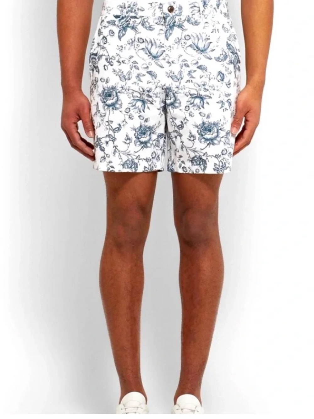 Club Monaco Baxter Slim Fit Floral Print Linen Cotton Blend Twill‎ Shorts, 32